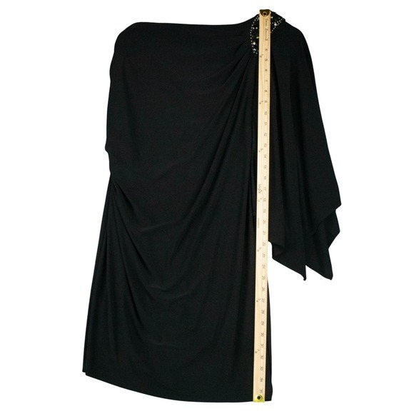 R M Richards Womens 14 One-Shoulder Draped Dress‎ Black Jewel Cocktail Party LBD - Picture 7 of 14